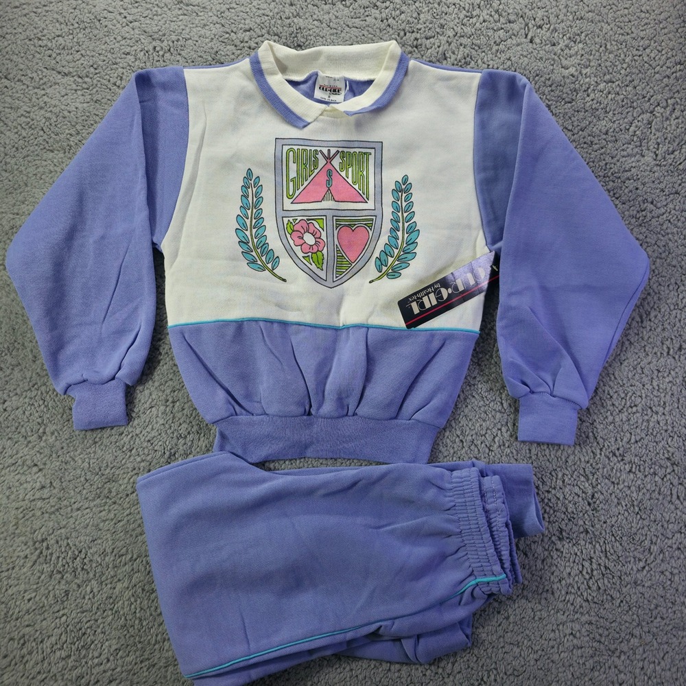 Vintage Our Girl Health-tex Girls Purple White Sweatsuit Set NWT Size 8 USA Made